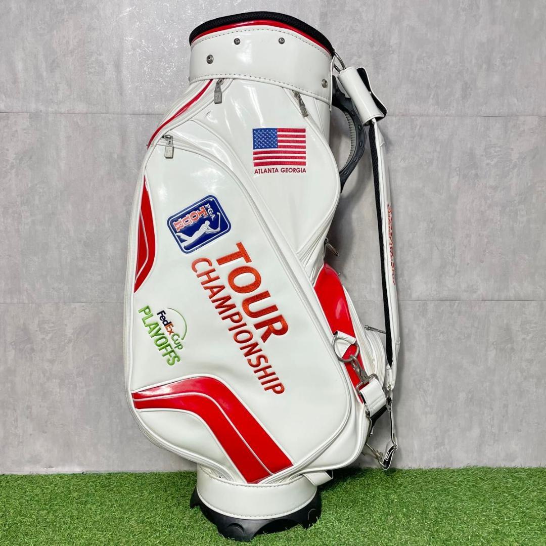 PGA TOUR キャディバッグ ゴルフバッグ エナメル 3点式 ホワイト 良品