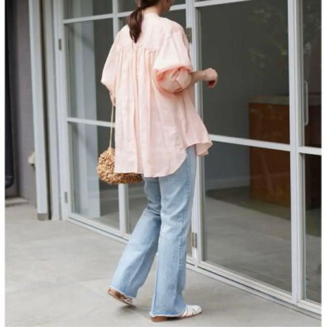 【美品】SLOBE IENA / ラミーギャザーシャツ 麻100 ピンク