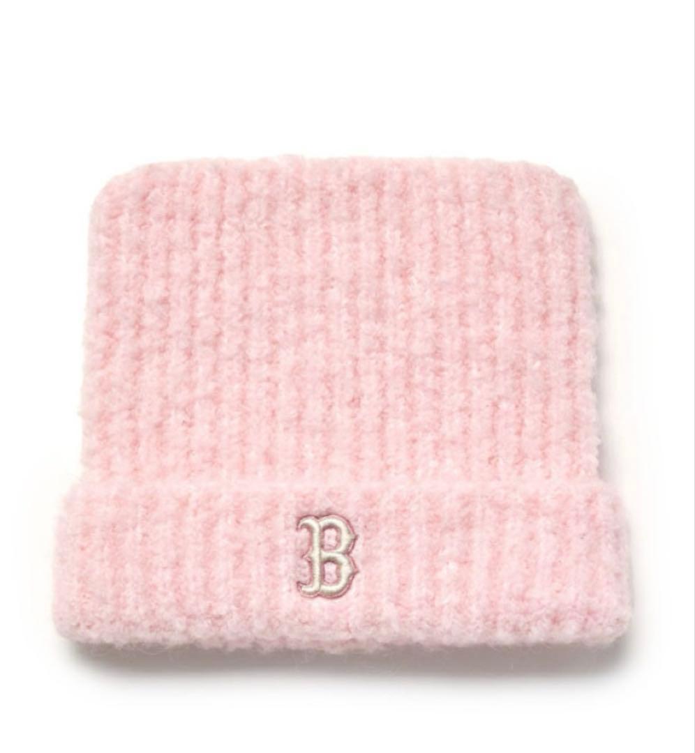 韓国　MLB　カリナ着用デザイン 猫耳ニット帽　ピンク