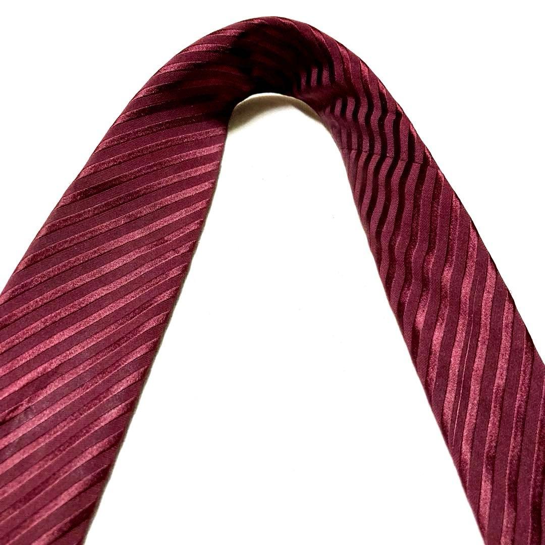 現行★ジョルジオ・アルマーニ ジャガード 無地 肉厚 ボルドー シルク ネクタイ