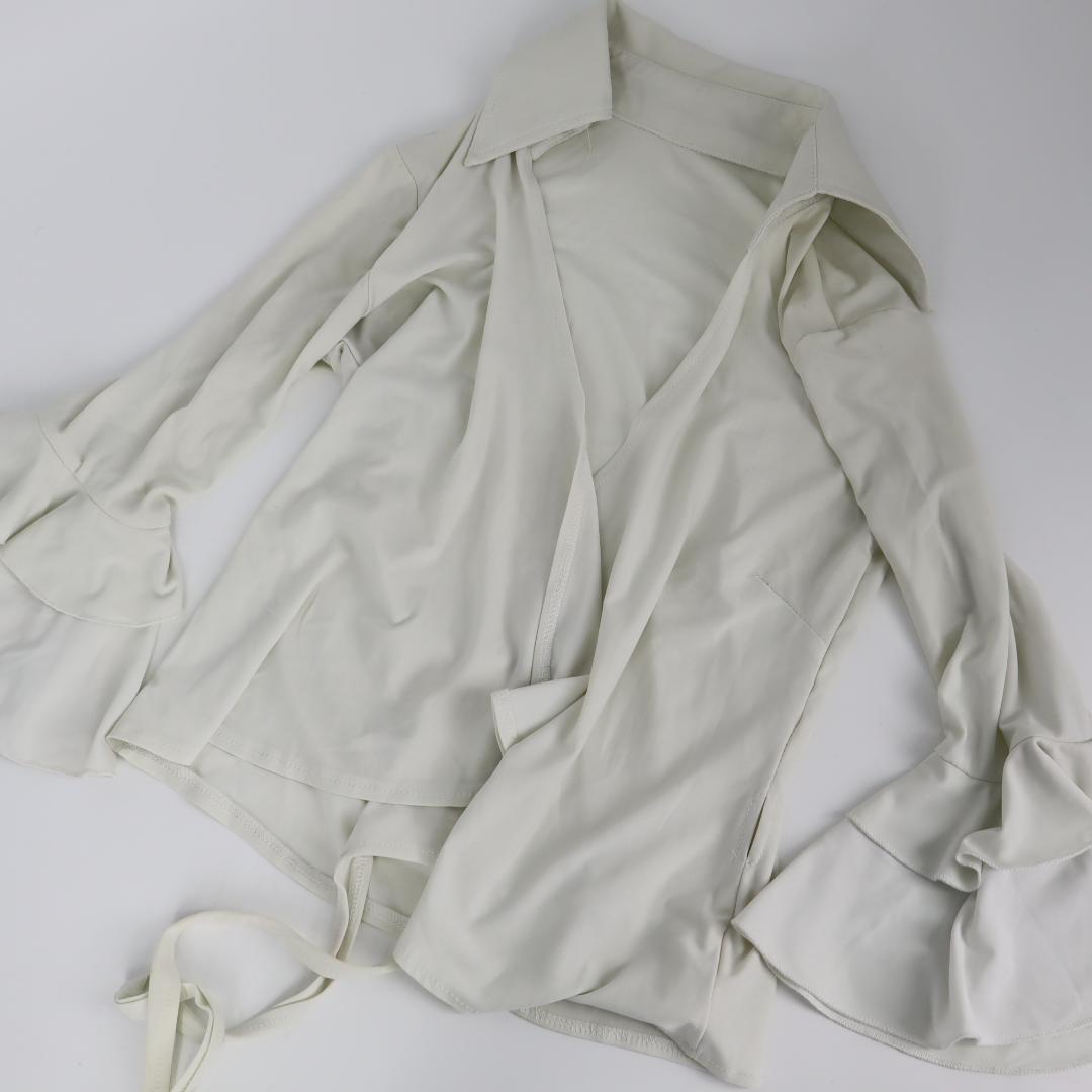 【美品 フラメンコ衣装】オフホワイト ブラウス ストレッチ素材 トップス