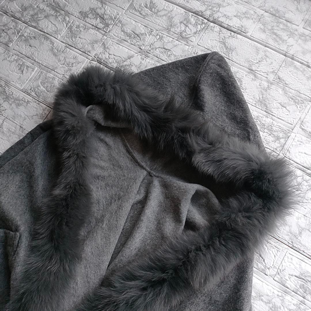 【新品・タグ付】カシミヤ100% フォックスファー ポンチョ ケープ グレー