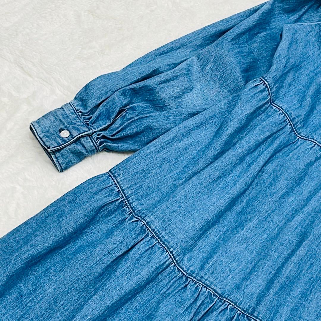 ヘルシーデニム ティアードワンピース カフタン　デニムロング ゆったり S