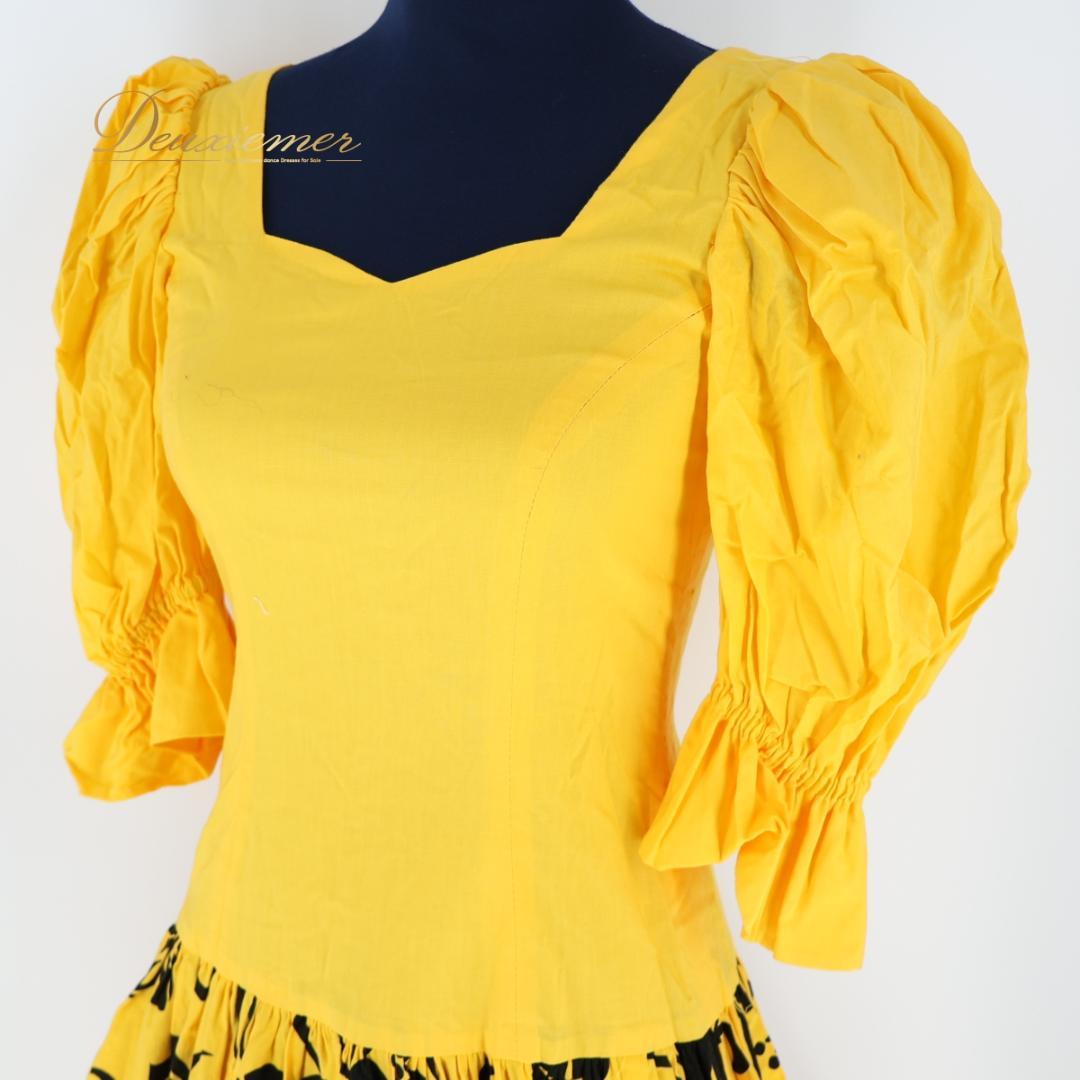 【フラダンス衣装】イエロー ワンピース ドレス 黄 黒 花柄 鮮やか 華やか