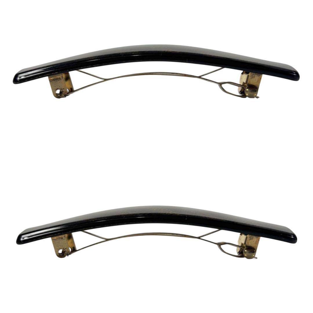 FENDI バレッタ ヘアアクセサリー ストライプ Fロゴ ブラウン ゴールド