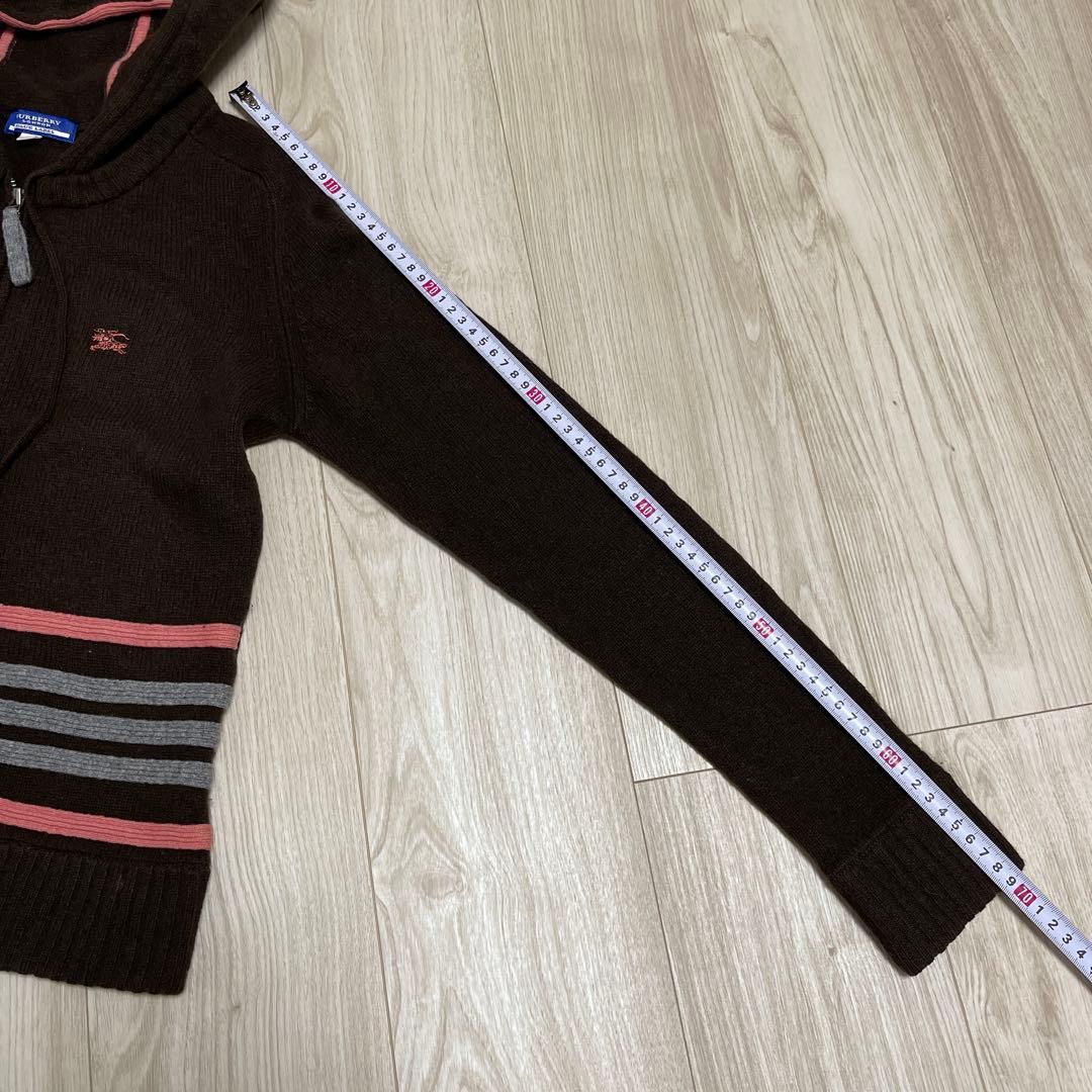 バーバリーブルーレーベル　ニットパーカー　ボーダー　ブラウン　ホース刺繍