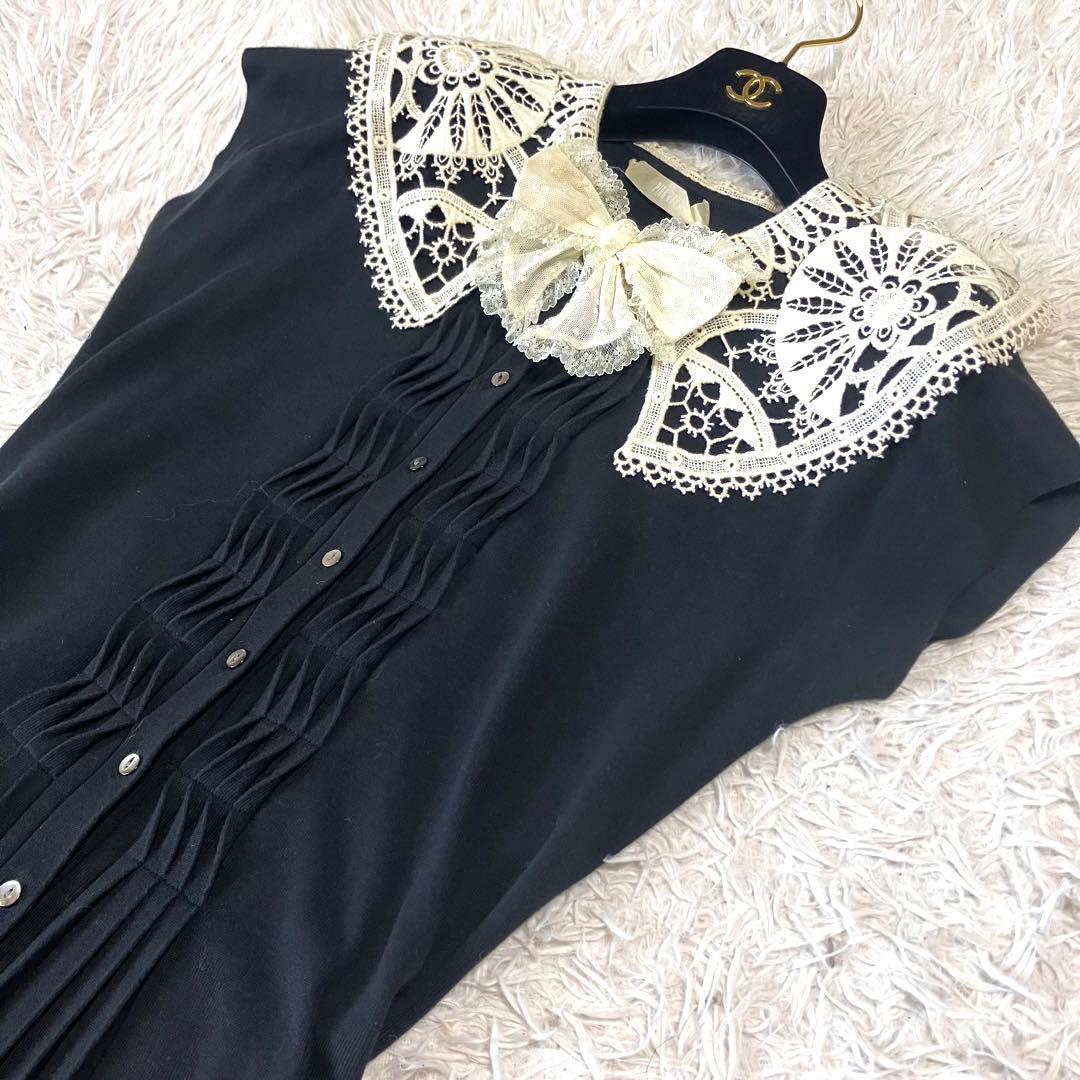 PINKHOUSE ピンクハウス レース襟クラシカルワンピース リボン ブラック