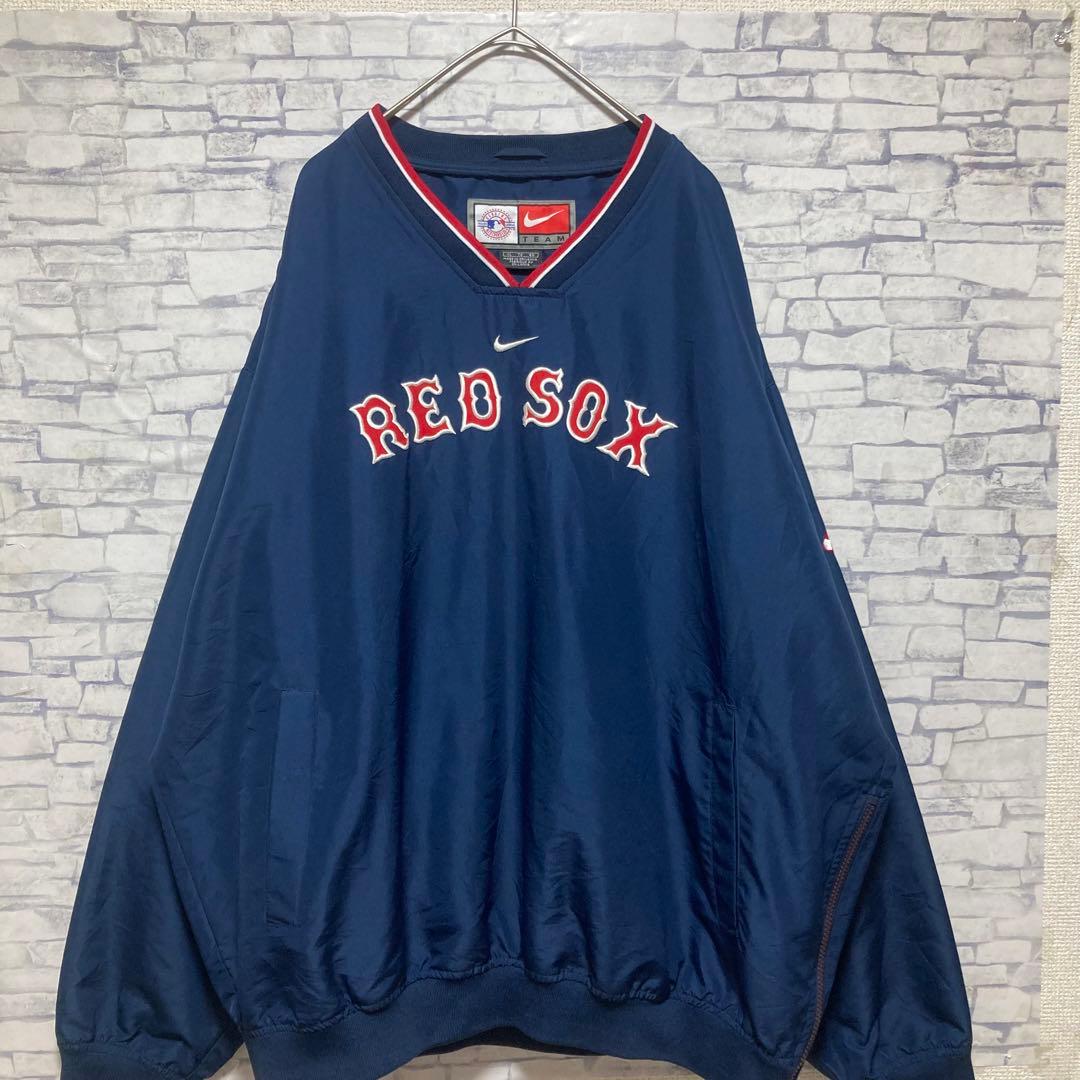 NIKE Red Sox VネックプルオーバーナイロンジャケットセンターロゴXL