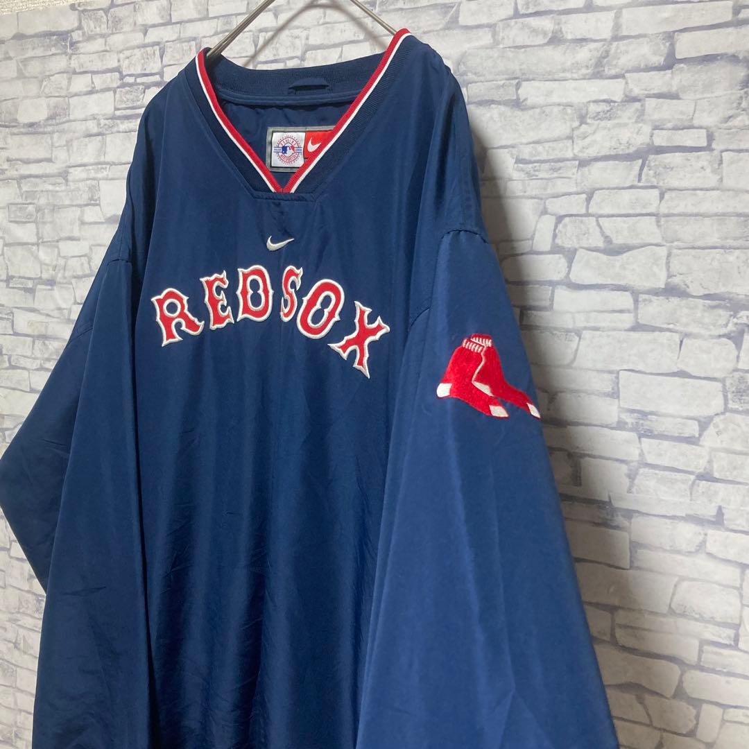 NIKE Red Sox VネックプルオーバーナイロンジャケットセンターロゴXL