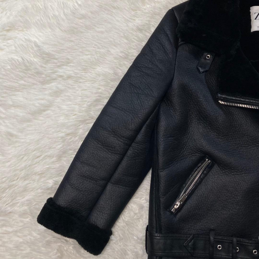 ZARA フェイクムートン ダブルライダース ボアジャケット ボア B-3