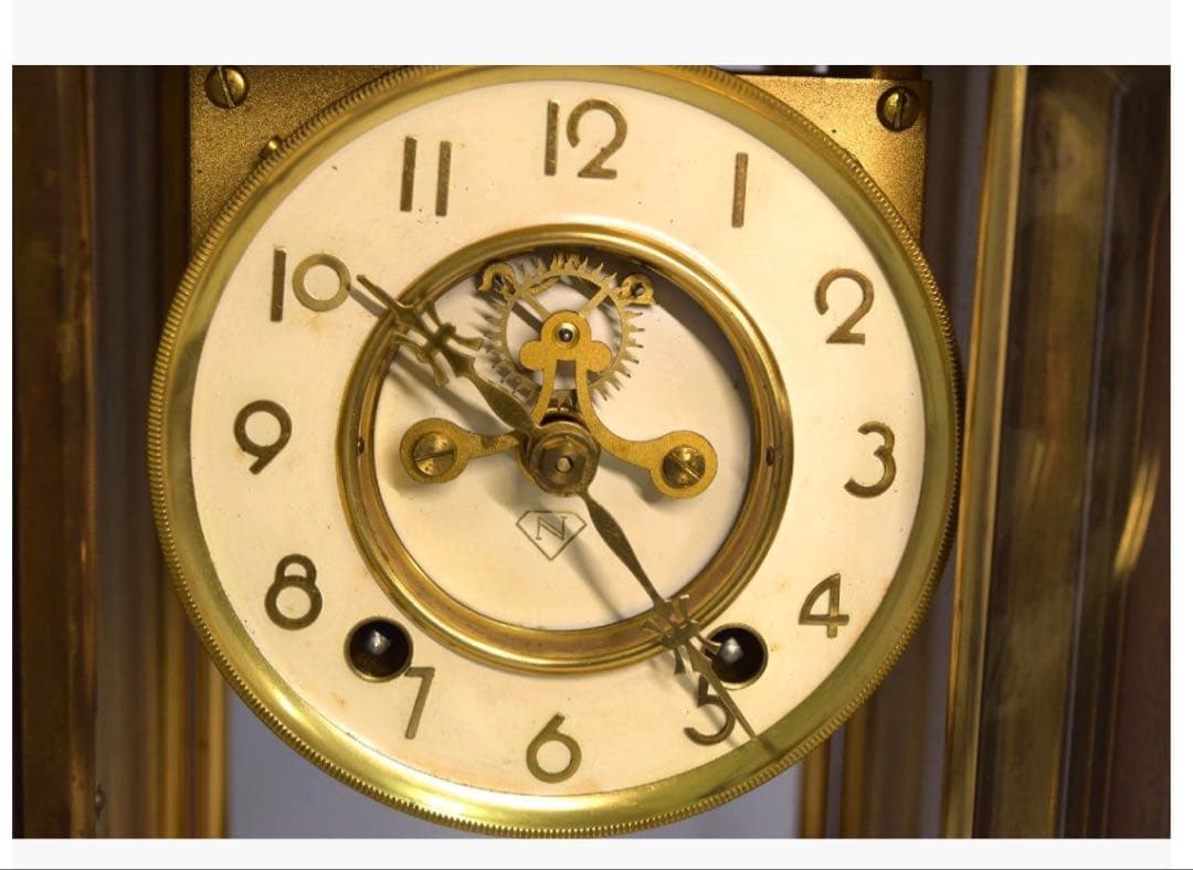 置時計 Nマーク ゼンマイ式 ガラス製 振り子時計 日本美術時計 動作未確認