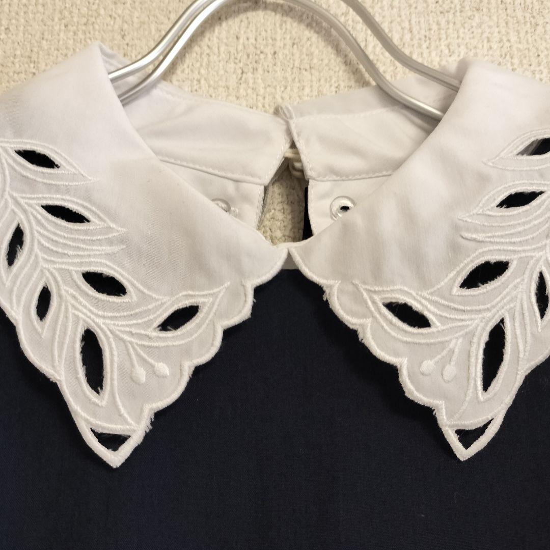 【新品タグ付】スウィングル ワンピース 長袖刺繍カラーデイリードレス ネイビー