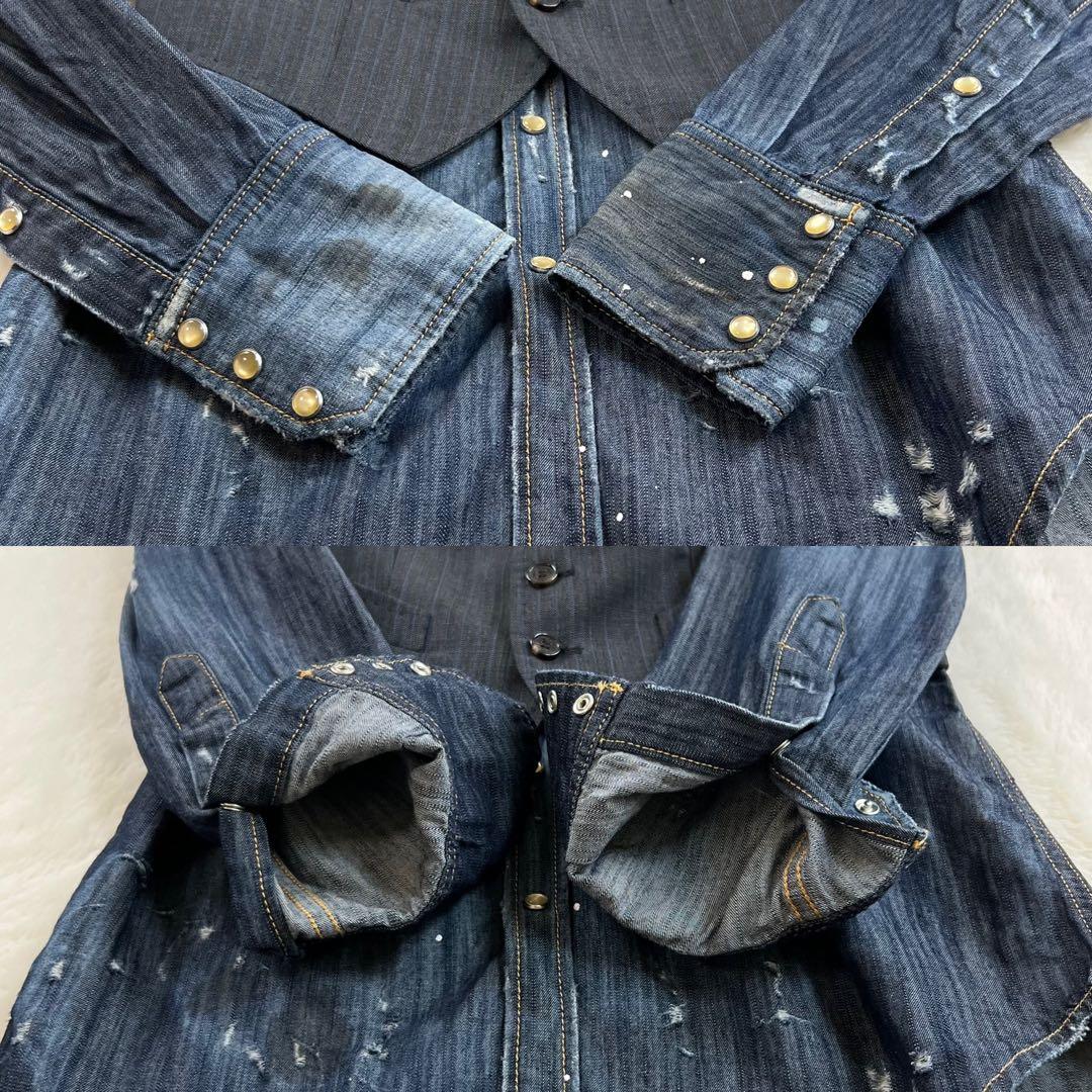 タグ付【ディースクエアード】ヴィンテージデニムベストレイヤードシャツブラウス☆L