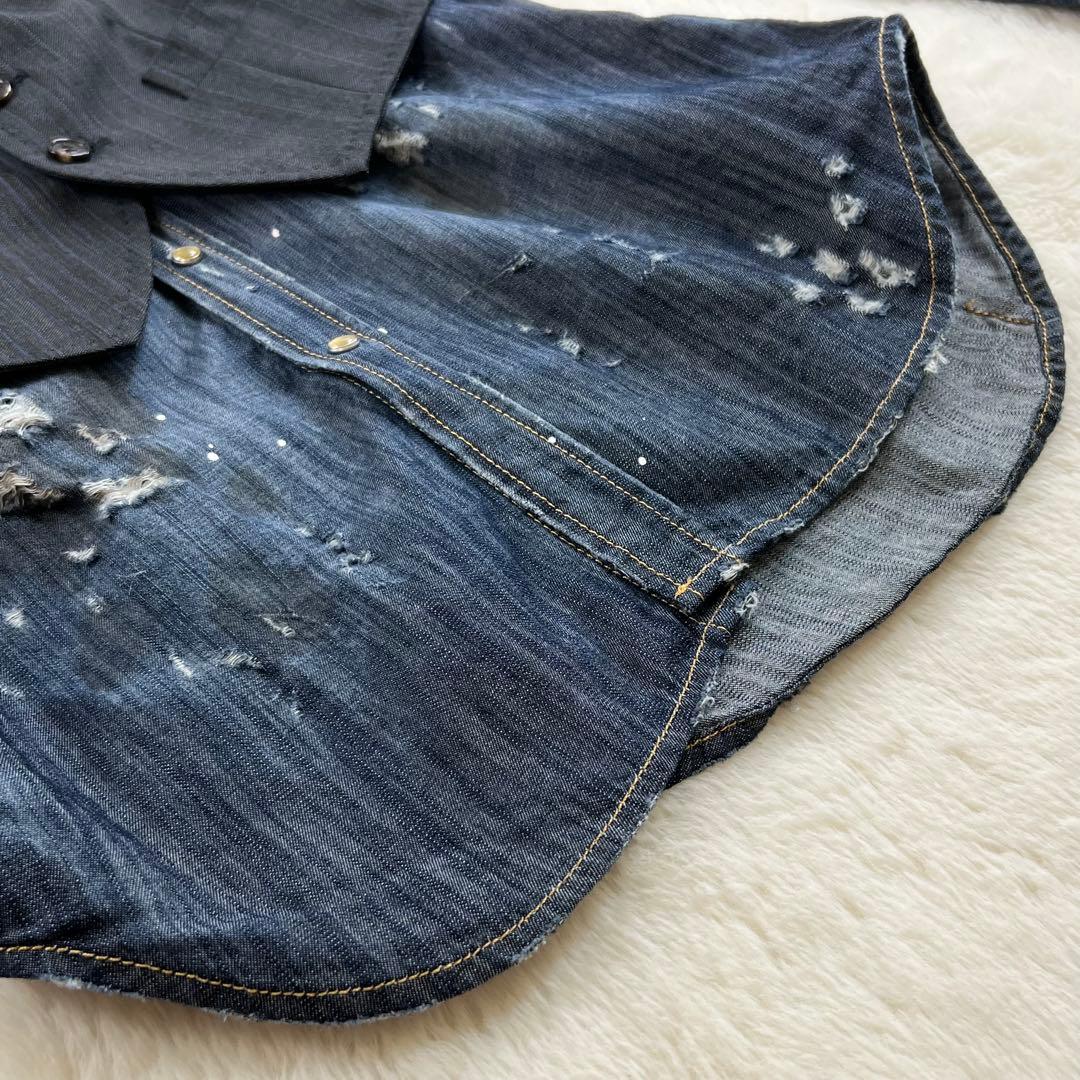 タグ付【ディースクエアード】ヴィンテージデニムベストレイヤードシャツブラウス☆L