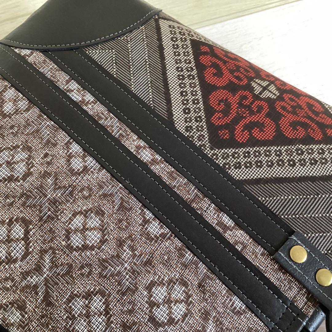 龍郷 大島紬×本革 着物リメイク トートバッグ 和装バッグ ハンドメイド A4