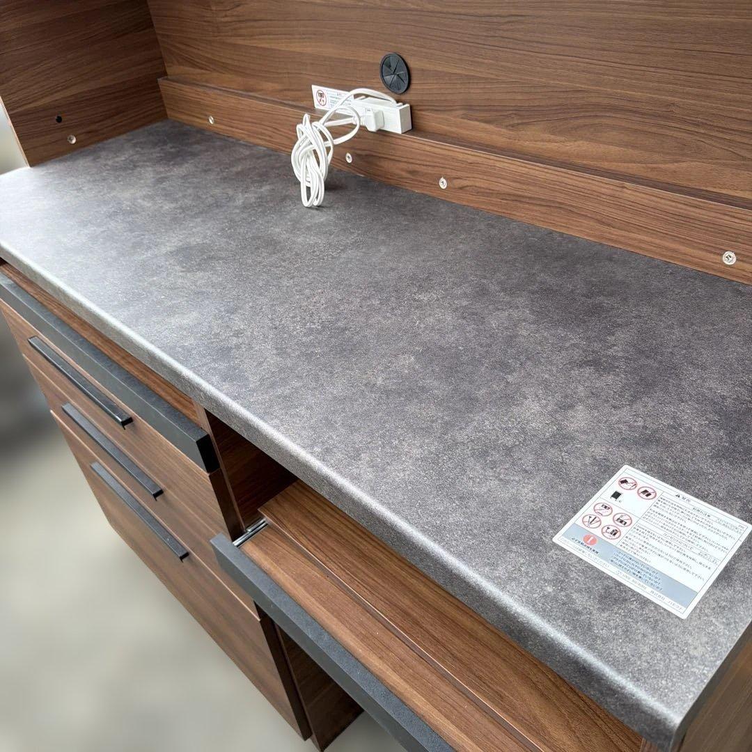 パモウナ製　木製食器棚 ブラウン 3引き出し付き