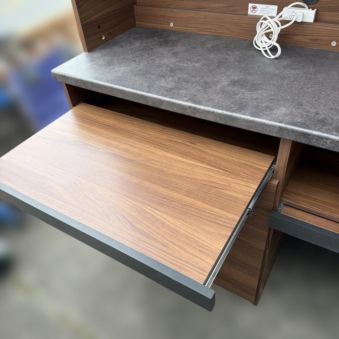 パモウナ製　木製食器棚 ブラウン 3引き出し付き