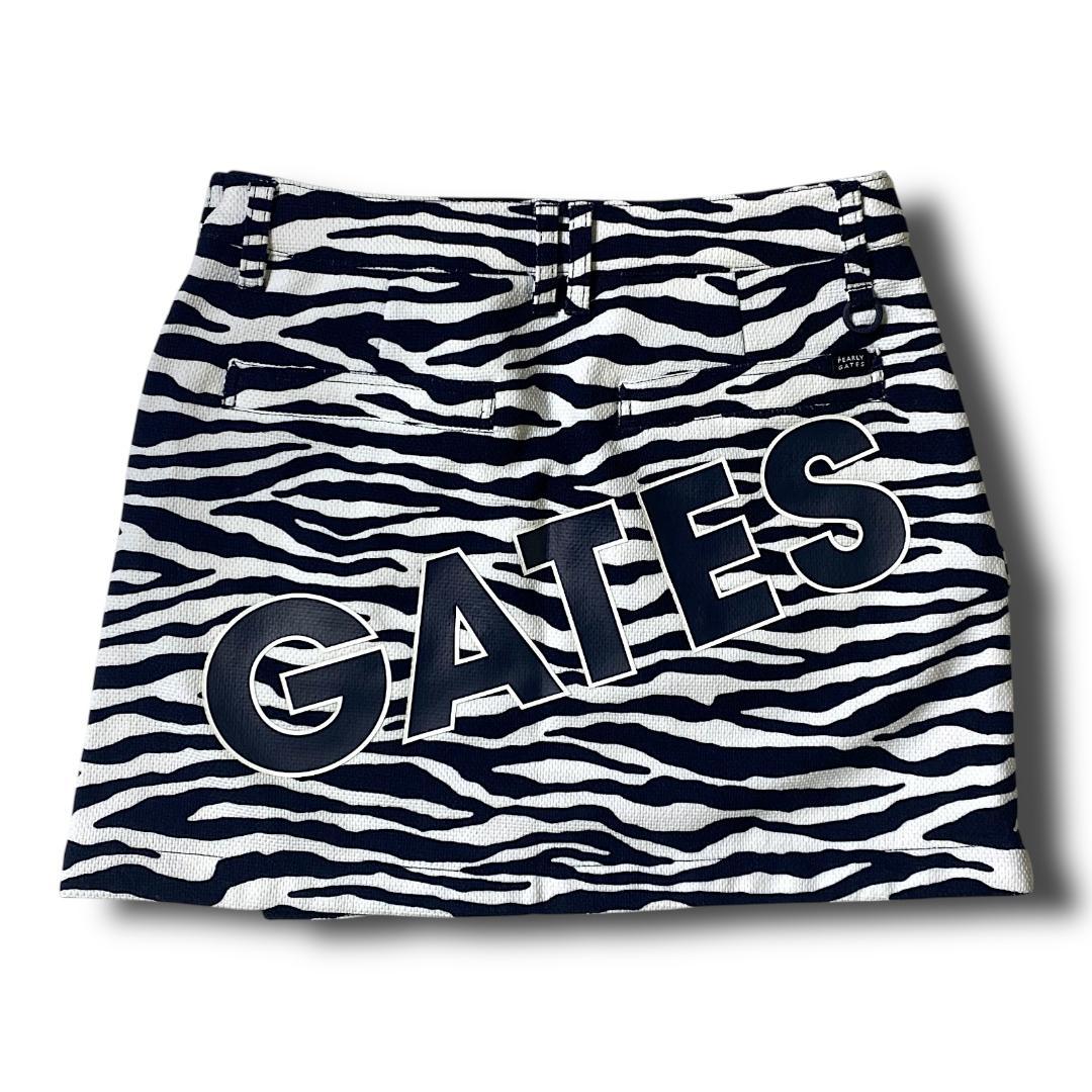 定価35200円 1 パーリーゲイツ ゼブラ総柄 ビッグロゴ ミニスカート
