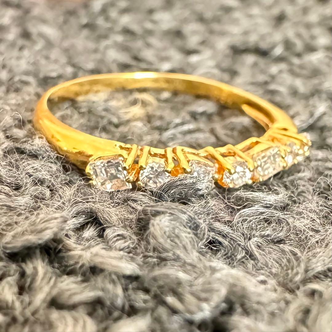 K18YG*17号*プリンセス×ラウンド*ダイヤモンド*ハーフエタニティリング