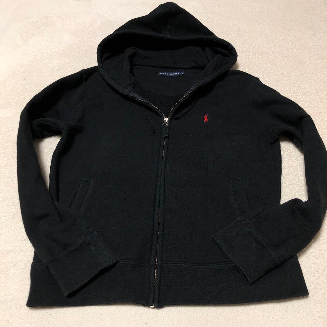 ポロラルフローレン パーカー ジップアップ ポニー刺繍ロゴ ブラック/レッド