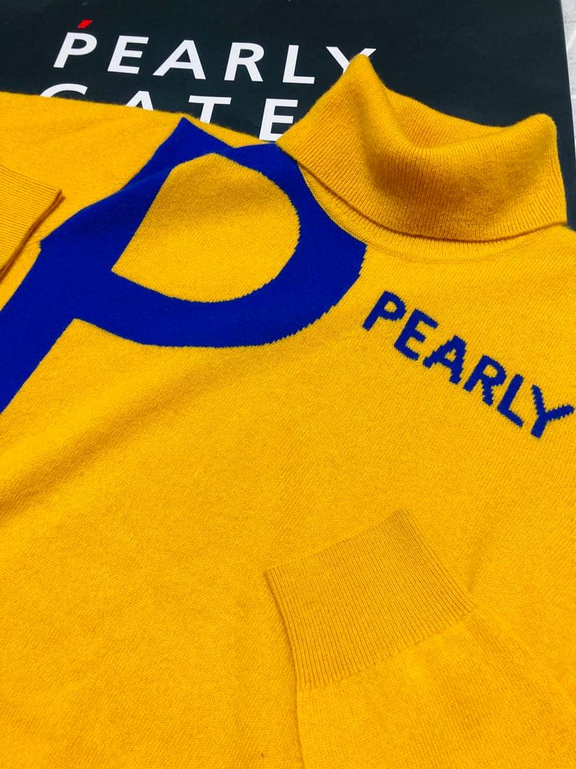 新品 パーリーゲイツ カシミヤ天竺 タートルネックニットプルオーパー(6)LL黄