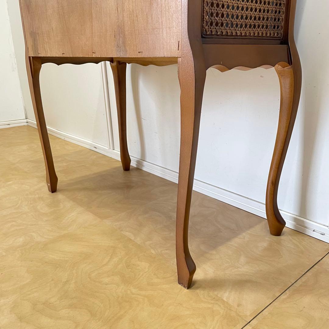 アンティーク調 猫脚 コンソール 籐 ラタン チェスト 引き出し 電話台 棚