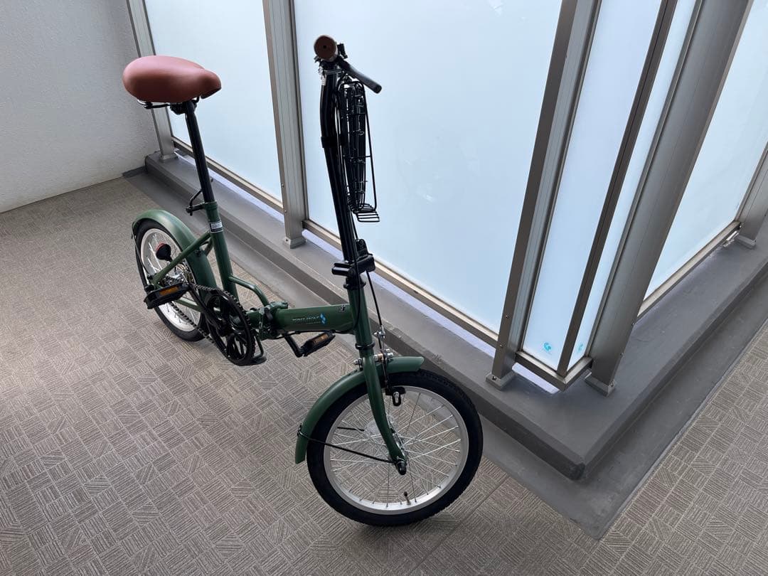 アイジュAIJUグリーンEB16折りたたみ自転車 グリーン バスケット付き