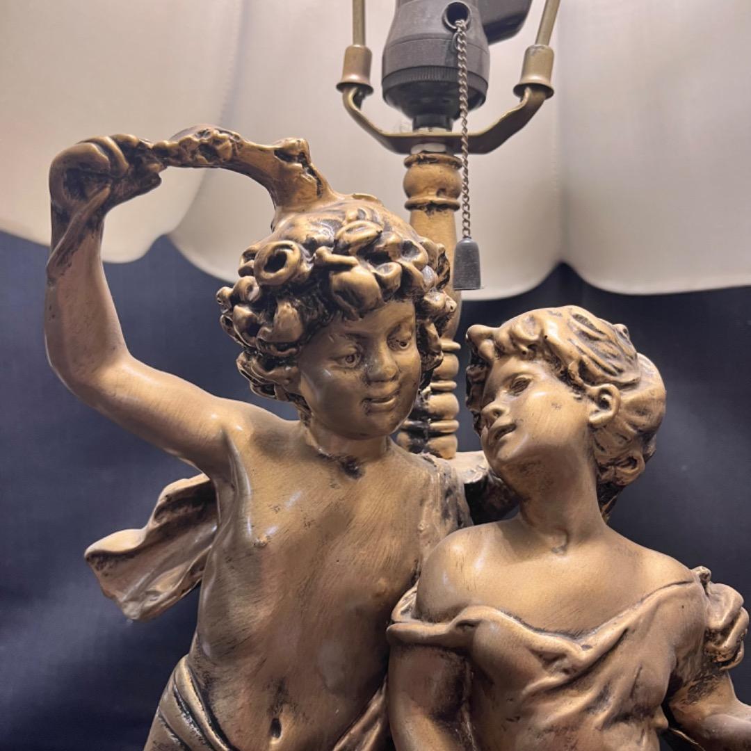 ▽※後左1076 石膏製 ブロンズ風 ランプ スタンドライト 照明