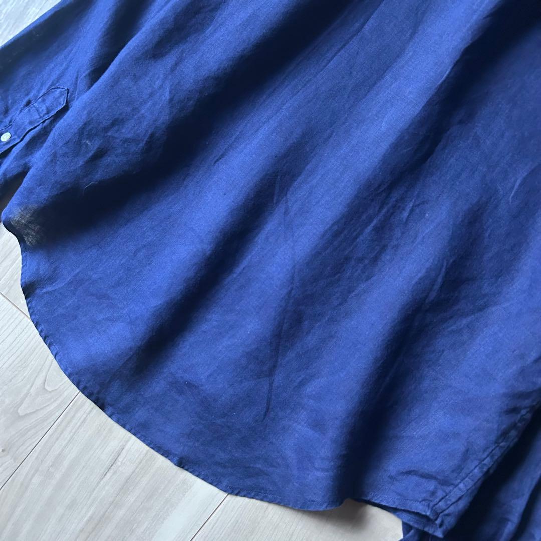 美品＊ポロラルフローレン 麻 リネンシャツ ゆったりS ネイビー 紺 ポニー刺繍