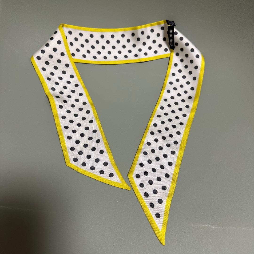 【鑑定済】 miumiu ミュウミュウ ツイルスカーフ ドット リボン