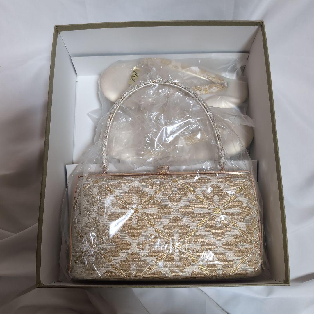 ラスト５ノ５迄大量出品中！新品・西陣織正装バッグ＆草履セット錦糸ピンクゴールド