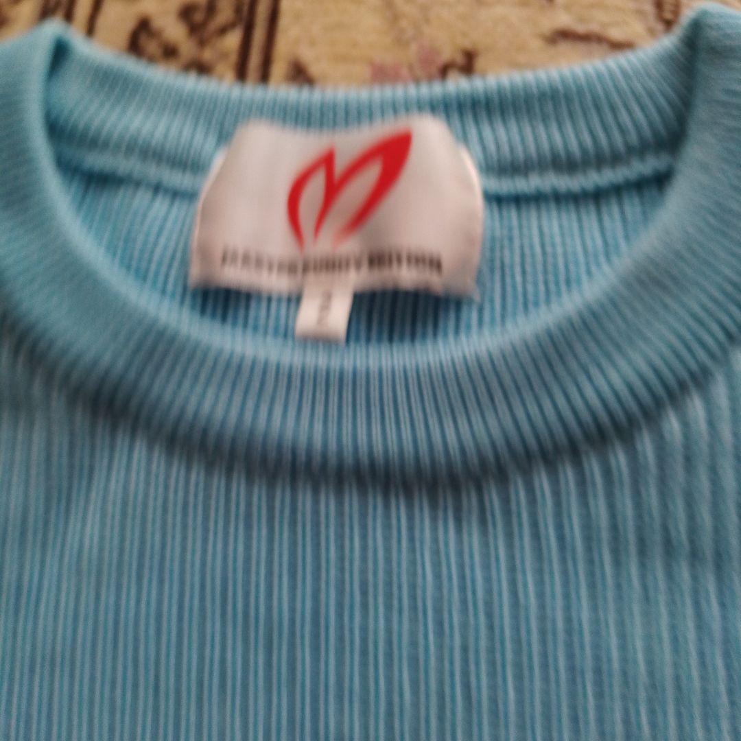 水色リブ編みセーター ゴルフエンブレム付き