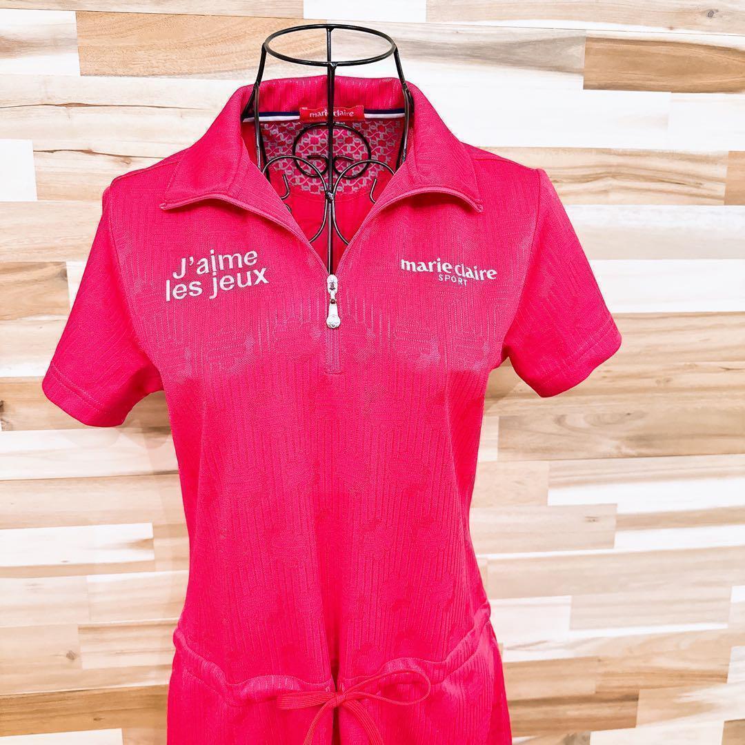 【マリクレール】ゴルフ 半袖ワンピース ビビットカラー 春夏 M ピンク×白
