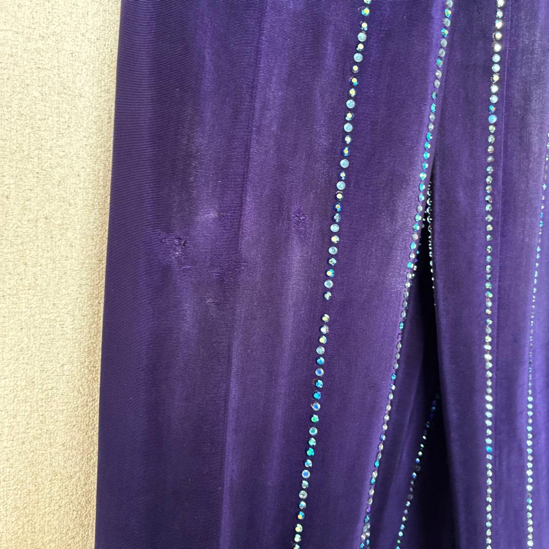 日曜23:00まで！社交ダンス デモ 舞台衣装 紫色ストライプビジュー付きスーツ