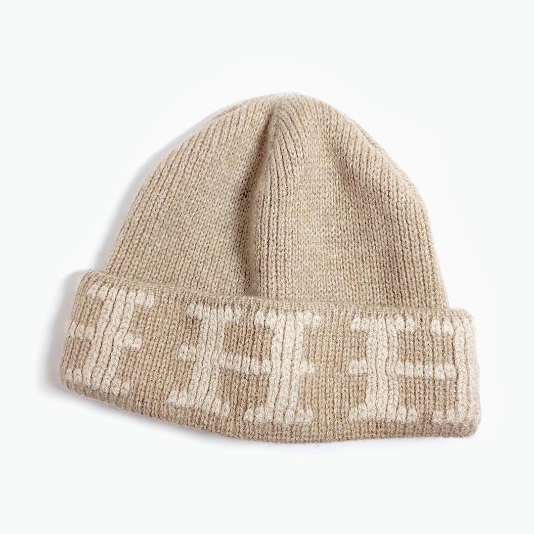 90s新品HERMES✨エルメス Hロゴ カシミヤ100％ニット帽 イタリア製