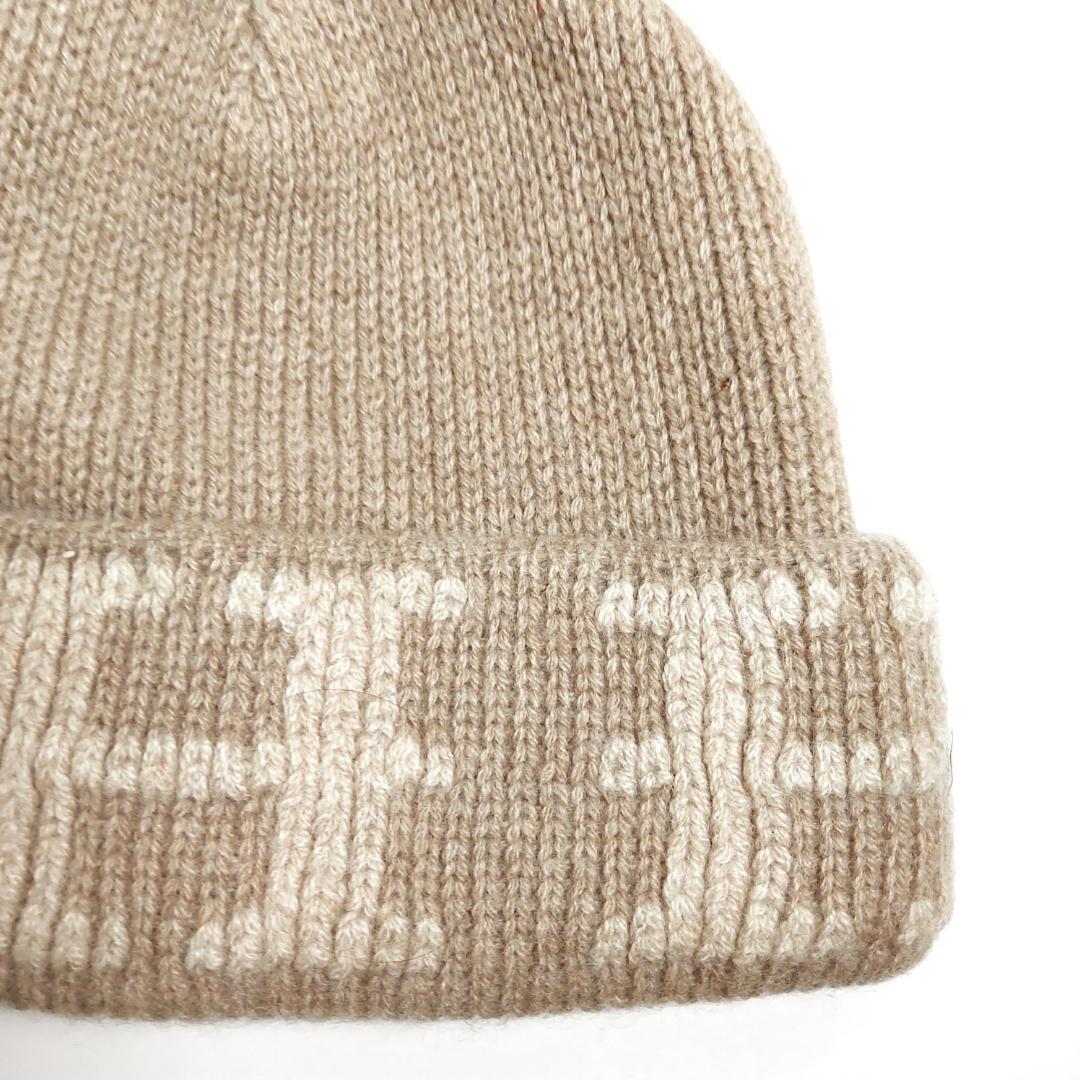 90s新品HERMES✨エルメス Hロゴ カシミヤ100％ニット帽 イタリア製