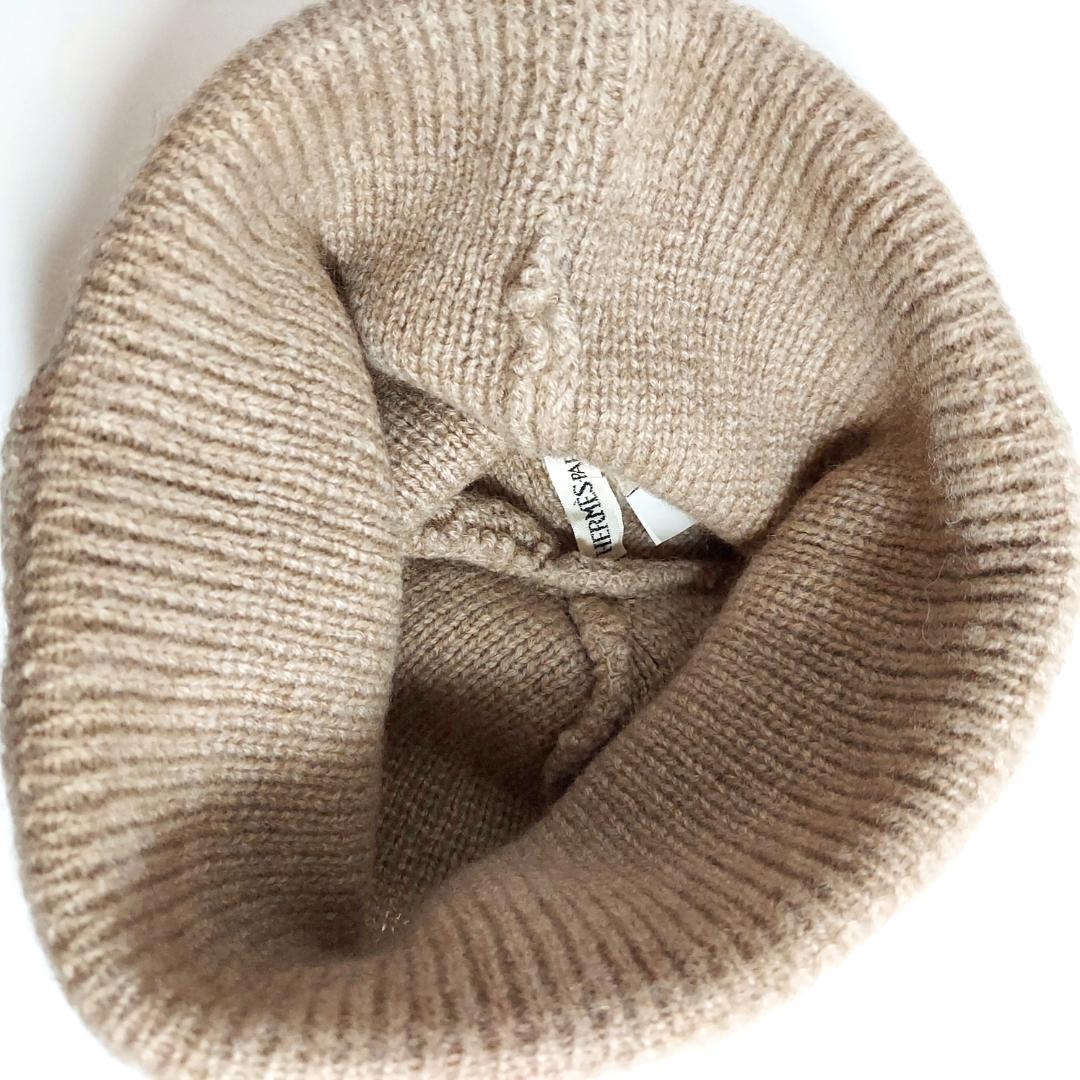 90s新品HERMES✨エルメス Hロゴ カシミヤ100％ニット帽 イタリア製