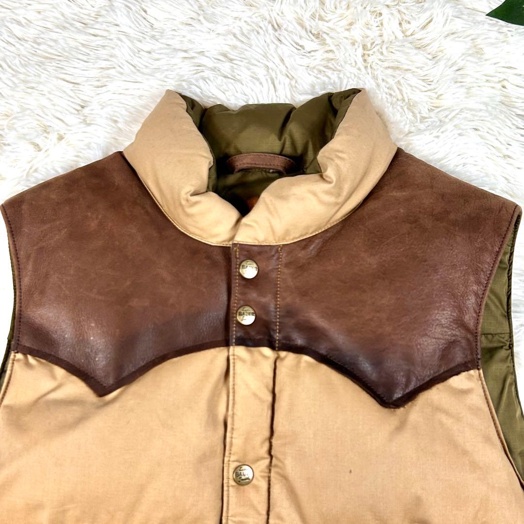 エディバウアー レザー ヨークグースダウンベスト ベージュ ブラウン M 650