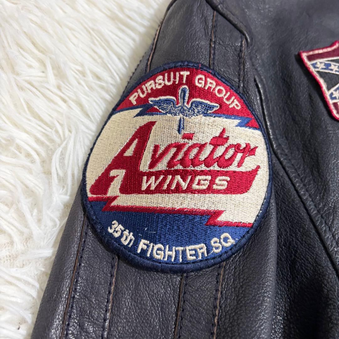 AVIREX マルチワッペン ゴートスキン シングルライダースジャケット L