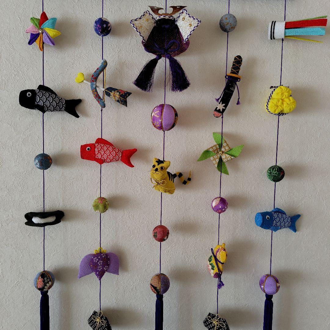 ちりめん細工　端午の節句壁掛け下げ飾り(5下げ)