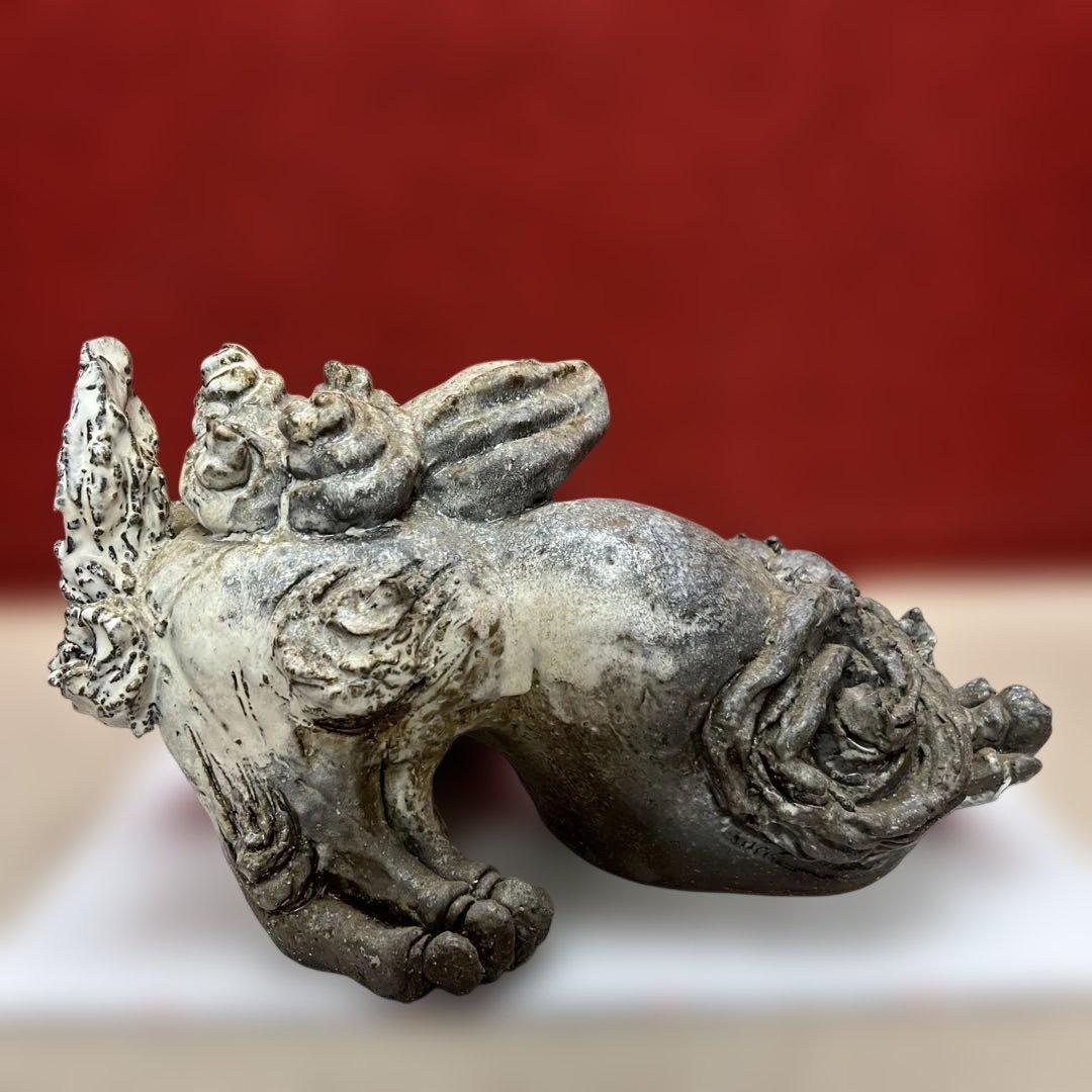 小久保凌 萩焼 灰被獅子置 共箱 11.8kg 東キ8-0313☆2Fトコオコ