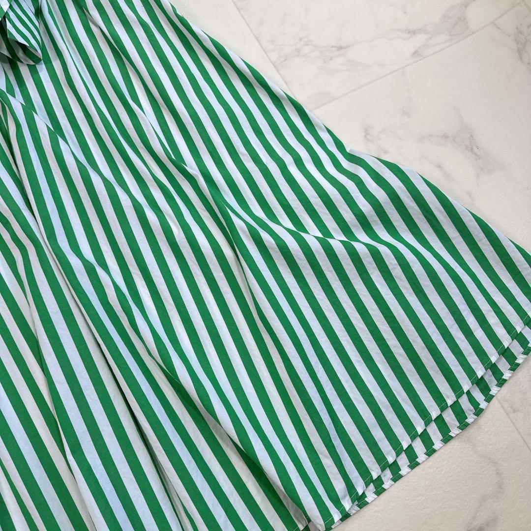 FRAMeWORK 緑と白のストライプ シャツワンピース