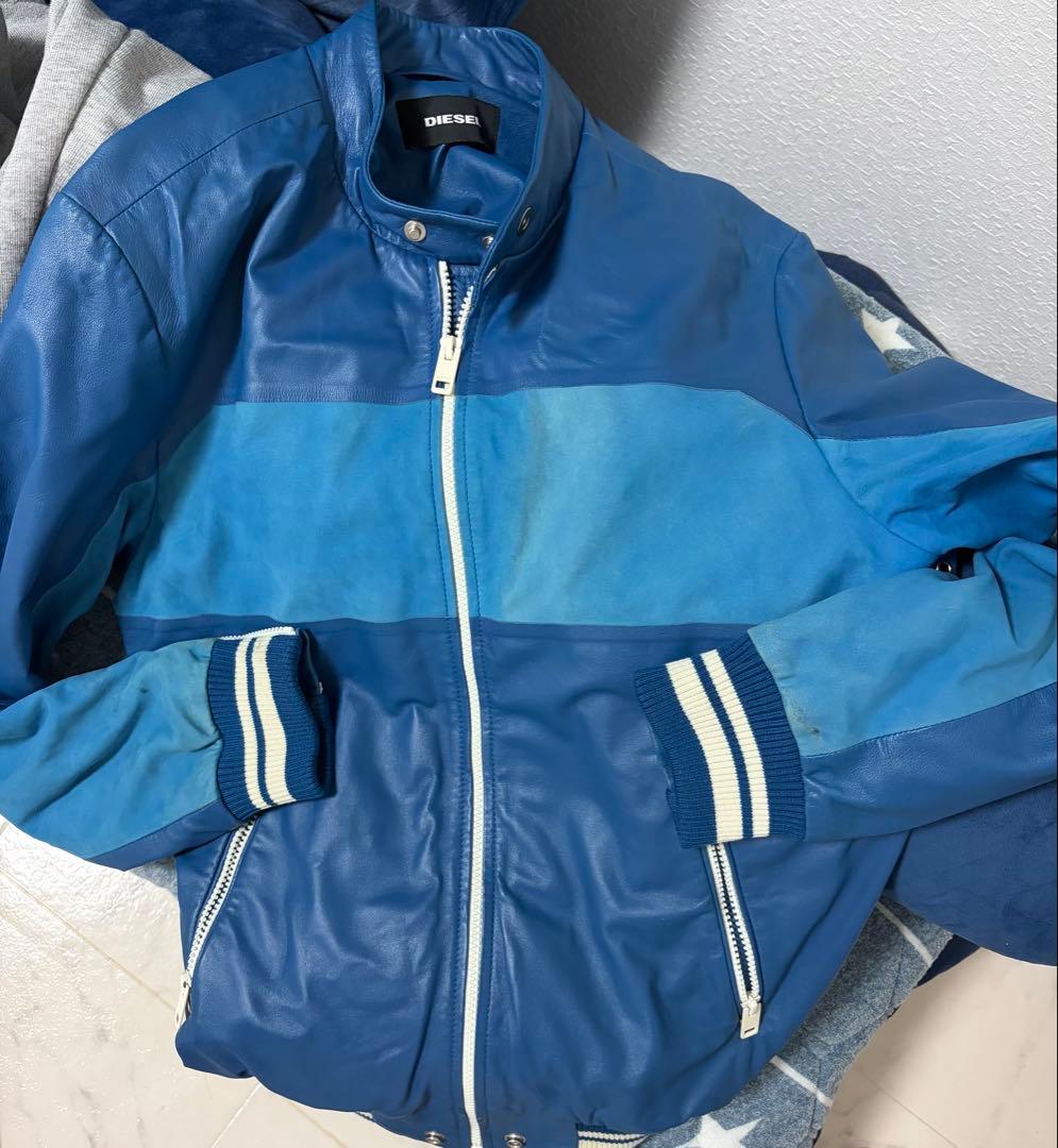 DIESE 羊革 ラムレザージャケットブ ルゾン ブルー青Mサイズ