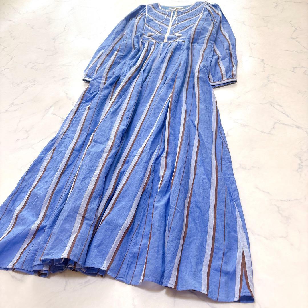 【極美品】完売品 ヌキテパ コットンボイル ストライプ ギャザー ドレス M