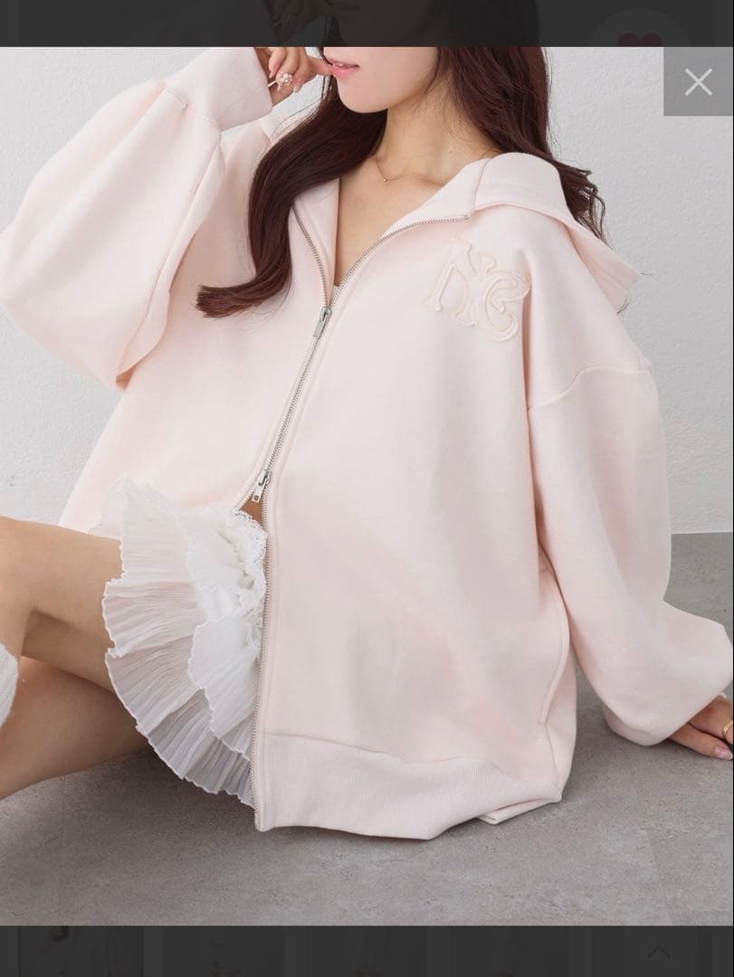 NICE CLAUP ロゴグリッターパーカー ピンク