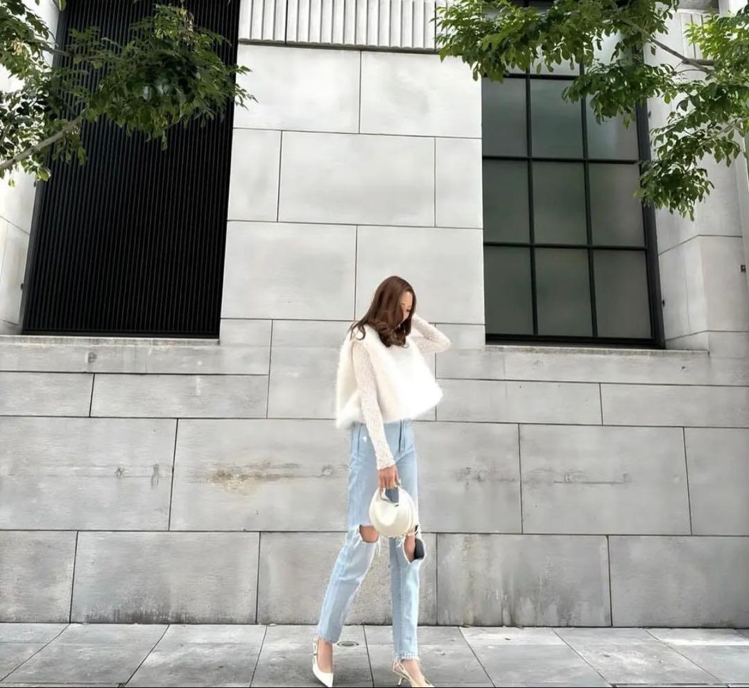 トップス ESMOK A line fur vest white