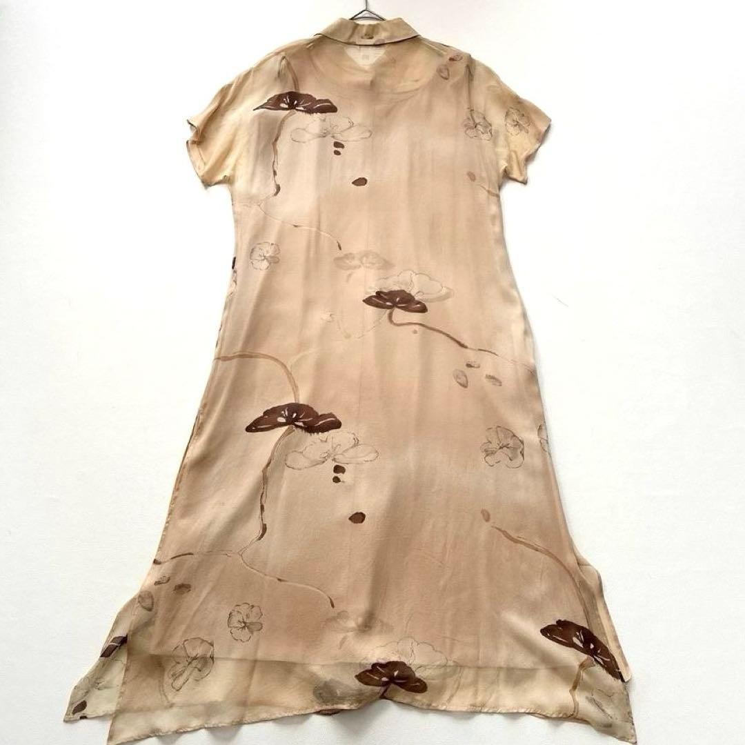 【大きいサイズ】マックスマーラ　白タグ シルク100 花柄シアーシャツワンピース