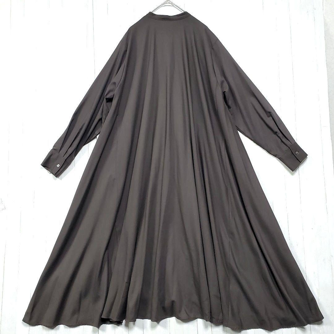 ミズイロインド スタンドカラー シャツワンピース ブラウン