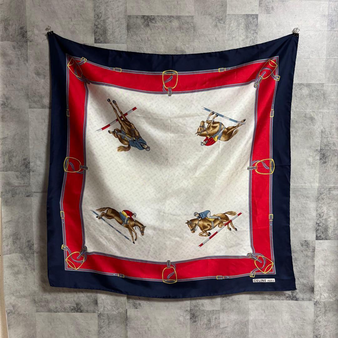 CELINE セリーヌ　シルク　スカーフ　88×88 乗馬柄