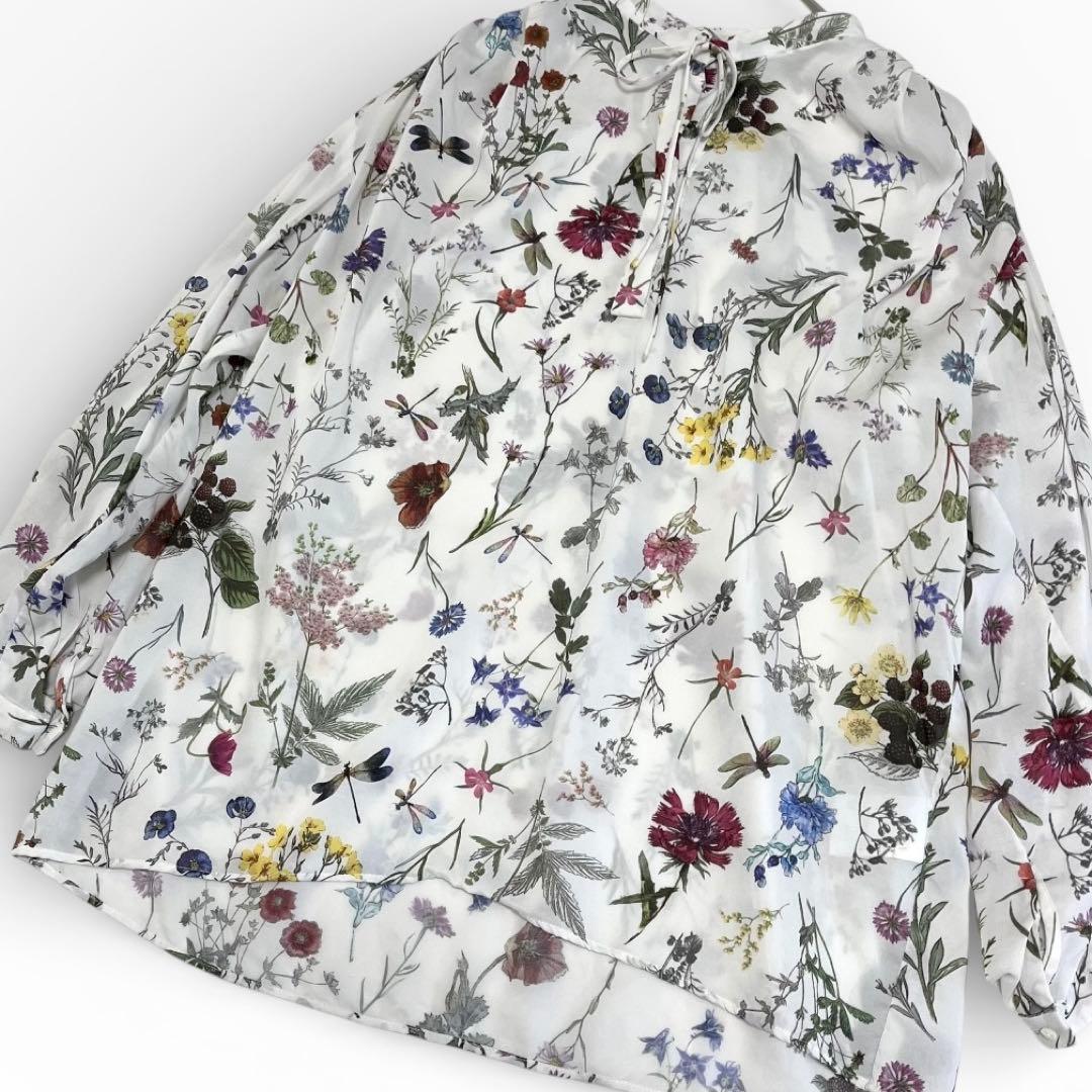 美品◎トゥモローランド ボタニカルリベルラプリント ボウタイブラウス